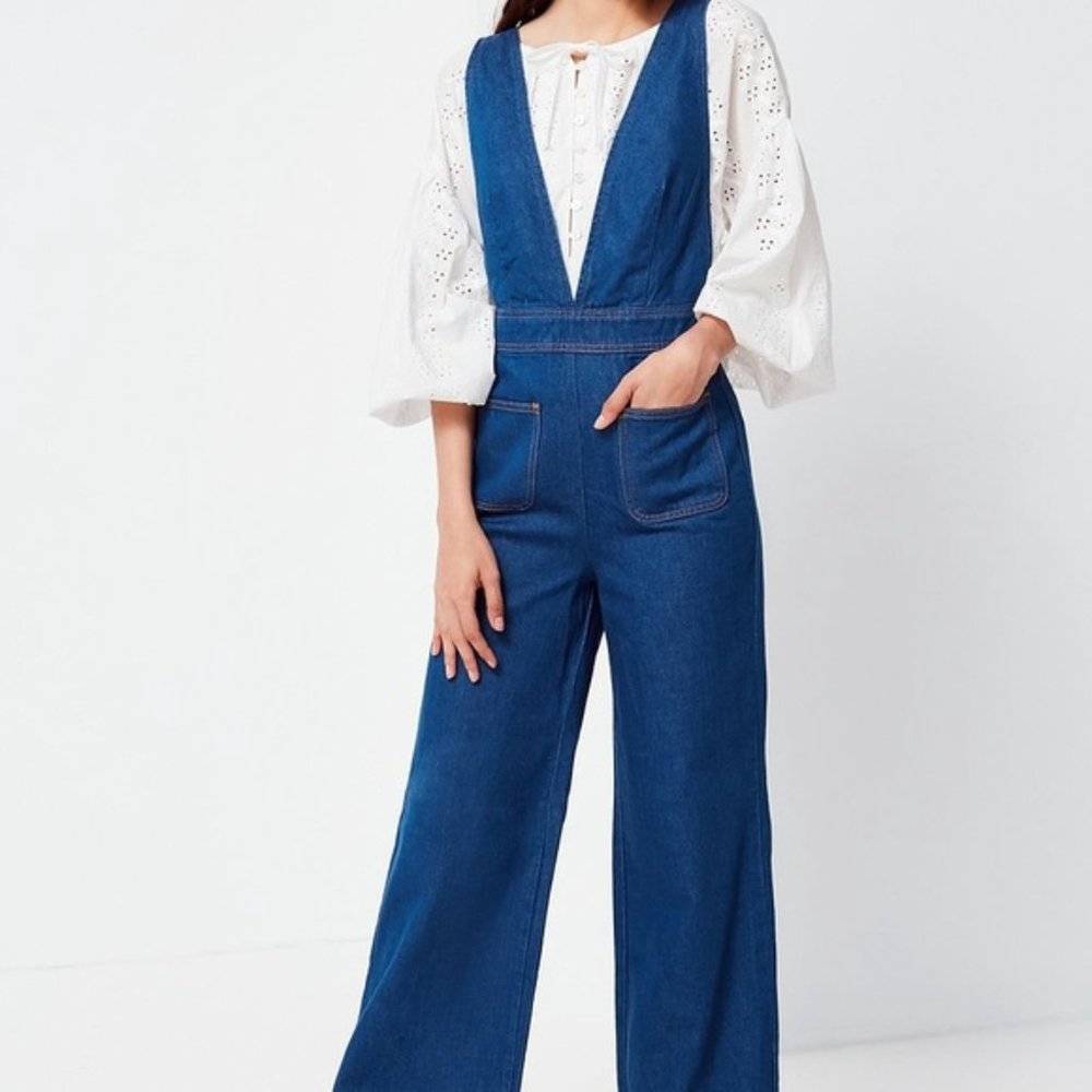 UO Eleanor Plunging Denim Jumpsuit